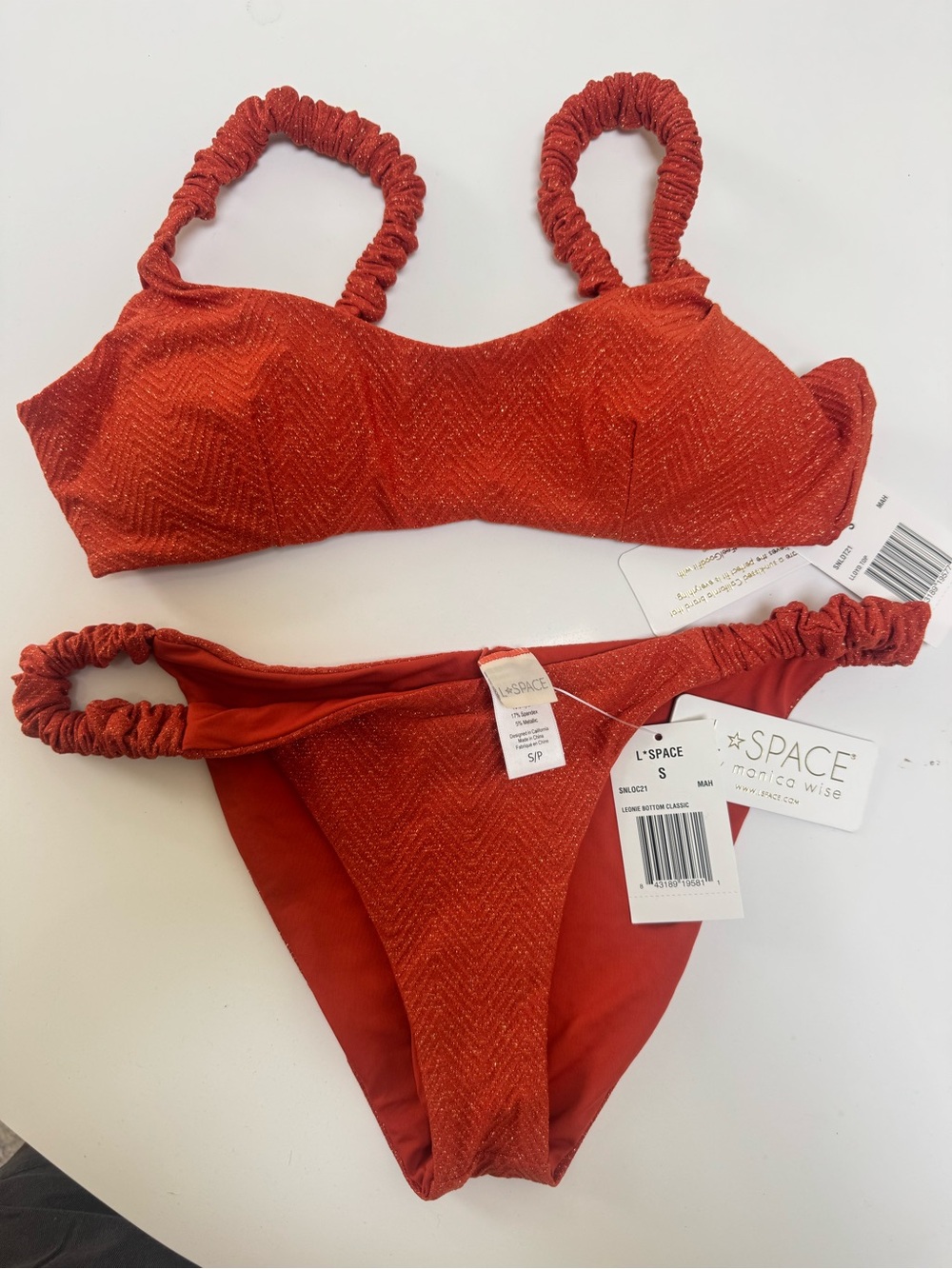L*Space Sparkling Rust Red Ruched Strap Bikini